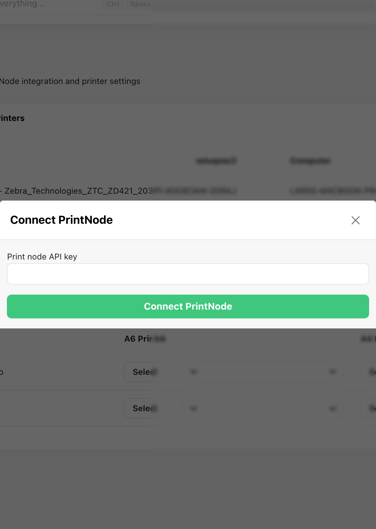 Connect PrintNode button