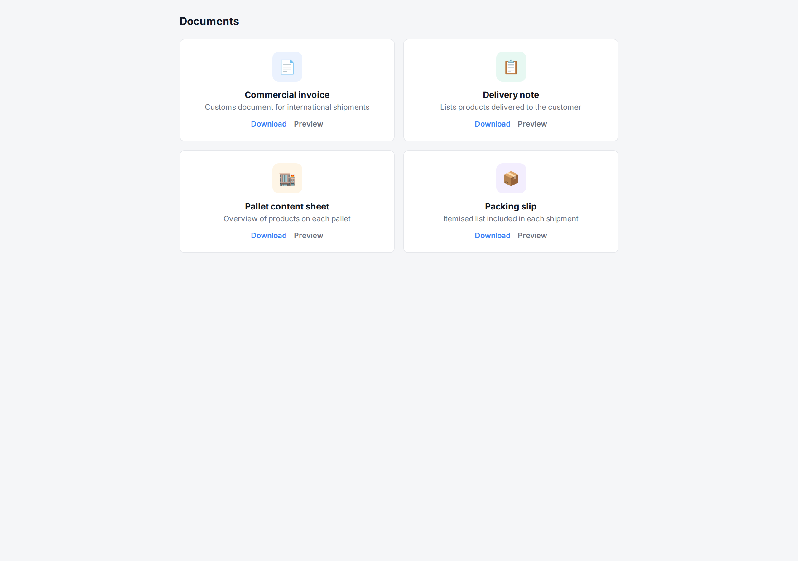 B2B documents dropdown