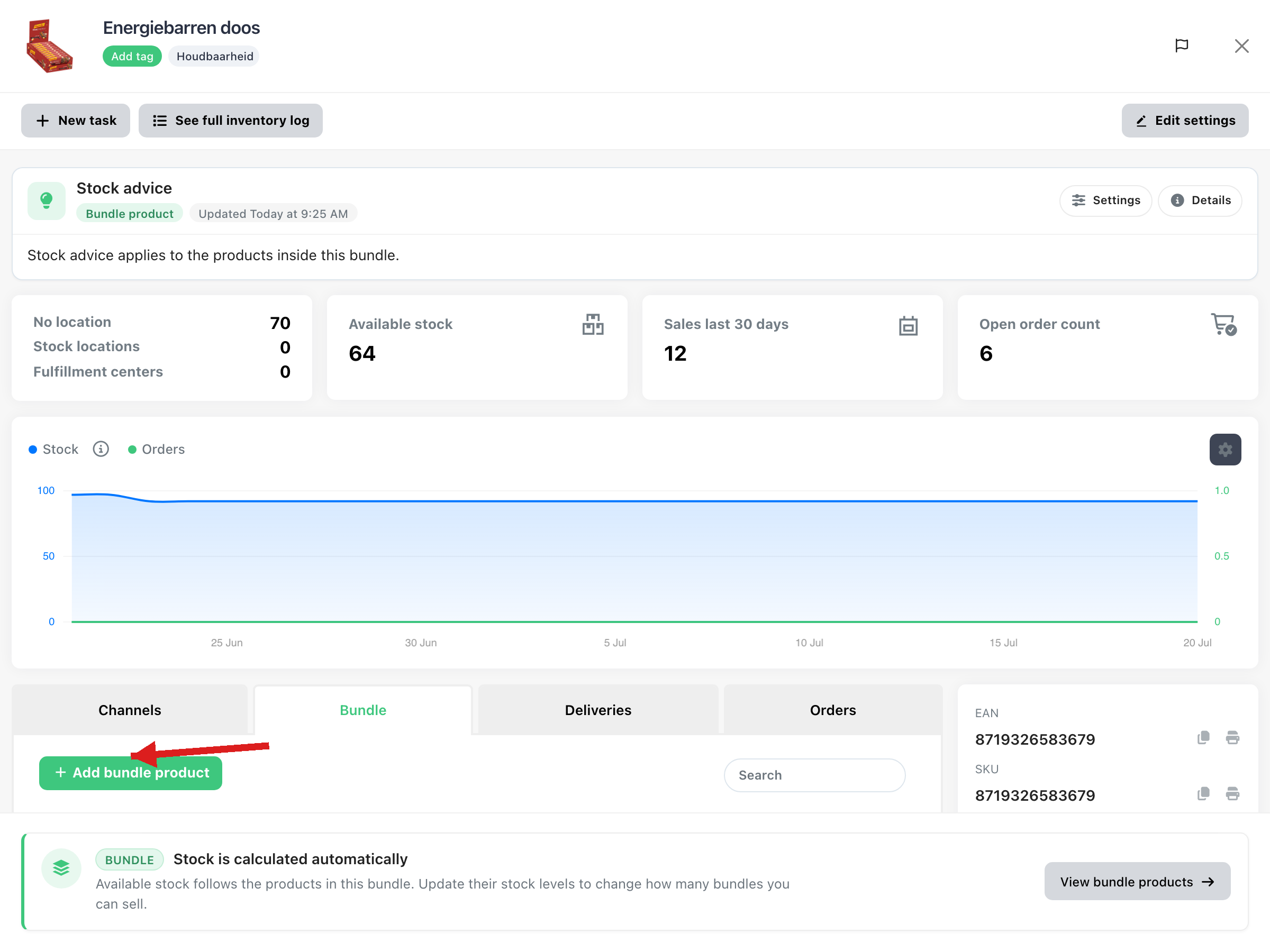 Add product A to the bundle to link EANs