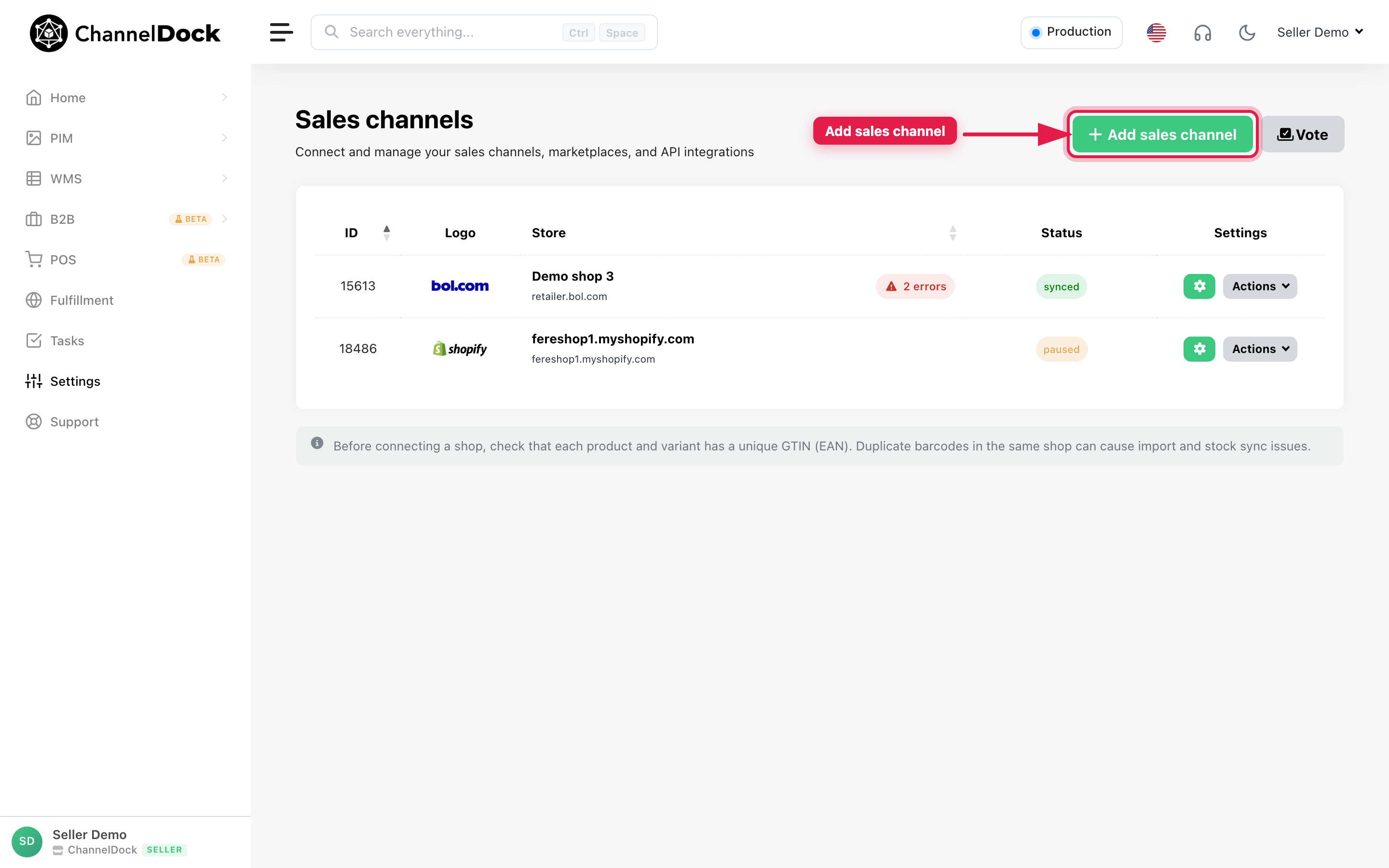 Click Add sales channel