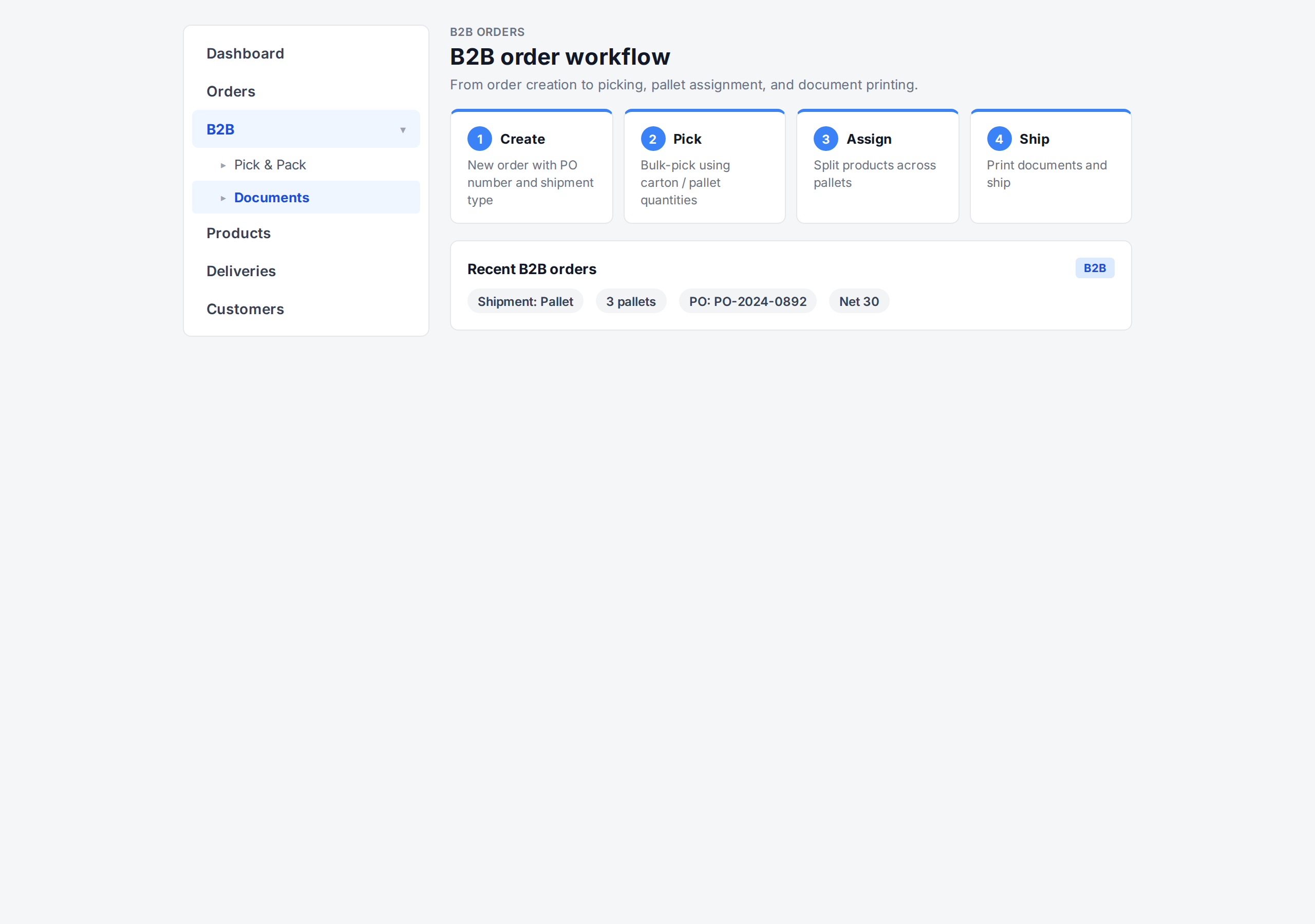 B2B menu navigation in ChannelDock