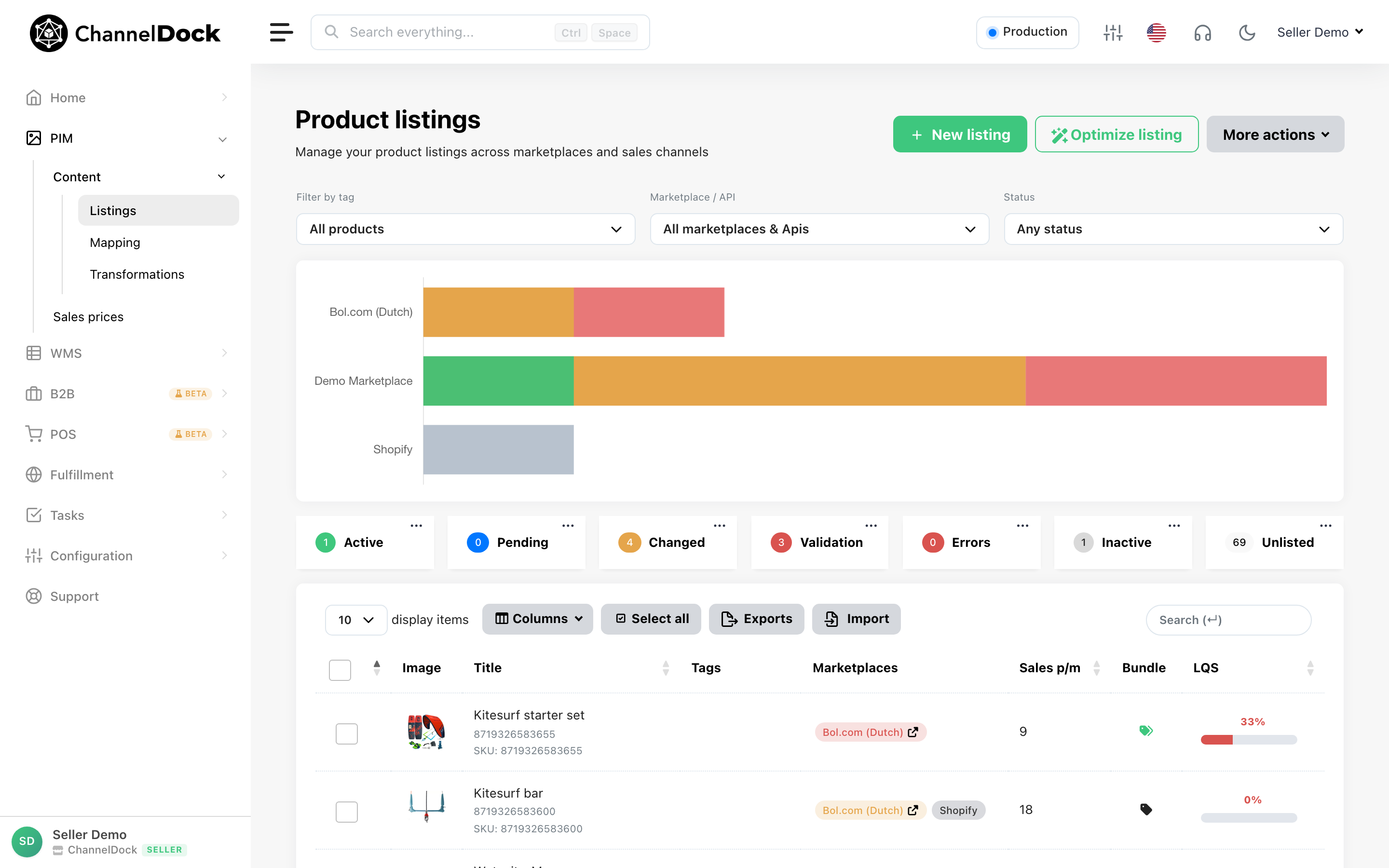 ChannelDock product listing workspace